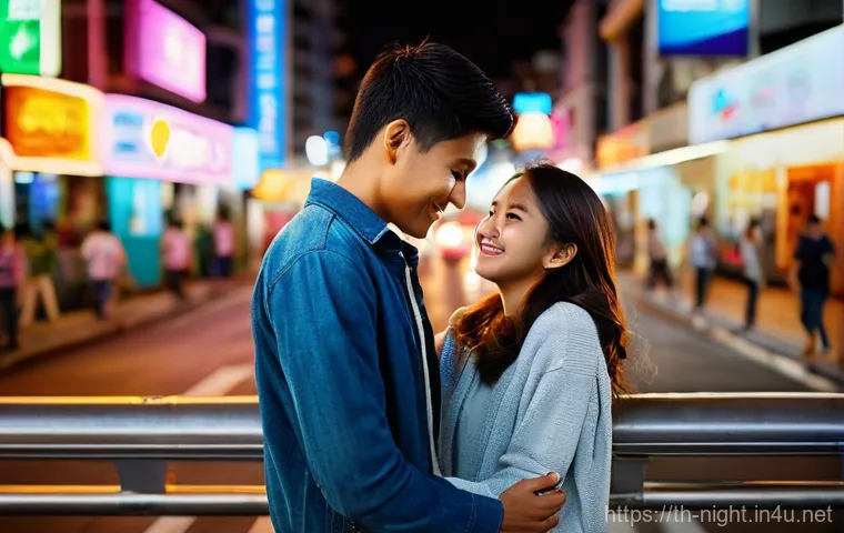 야경 속 연인 사진 촬영법 - **Prompt 1: Romantic City Night Embrace**
    "A young adult couple, fully clothed in trendy casual ...