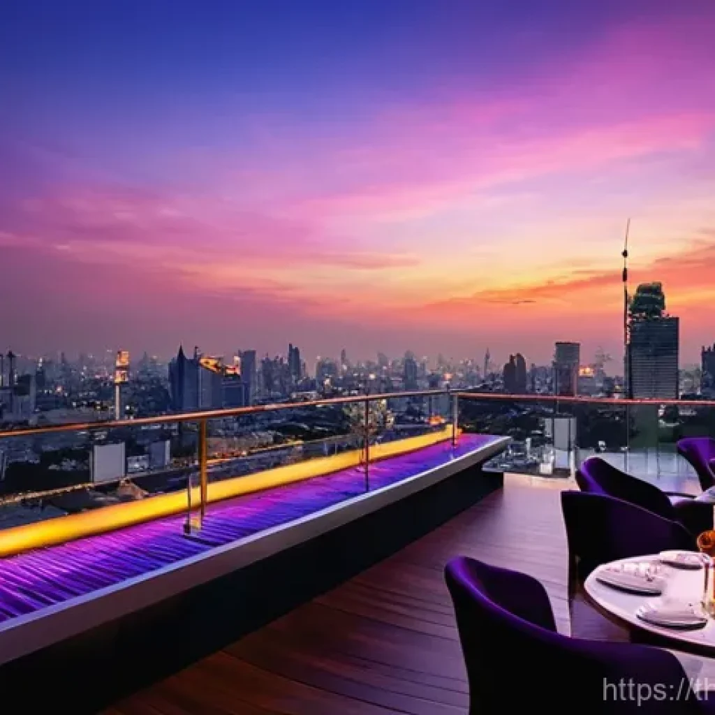 야경을 즐기기 좋은 계절 - **Prompt 1: Sophisticated Bangkok Rooftop Bar at Dusk**
"A stunning panoramic view from a high-e...