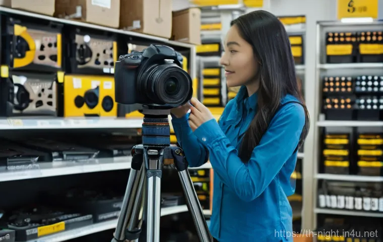 야경 촬영을 위한 삼각대 세팅법 - **Prompt:** "A young, enthusiastic female photographer, dressed in practical outdoor attire (long-sl...