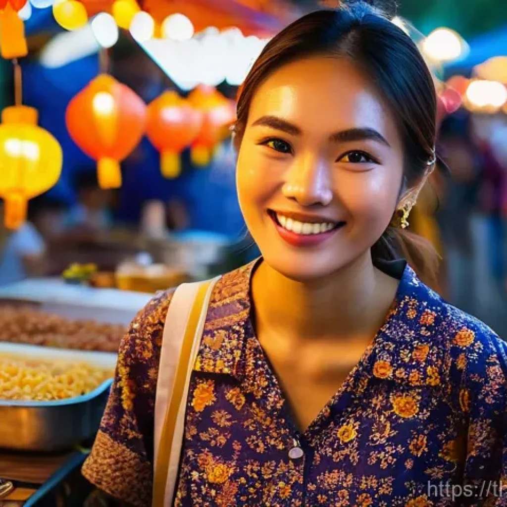 야경 브이로그 촬영 - **Vibrant Thai Night Market Vlogging Experience**
A dynamic, eye-level shot of a cheerful young ...