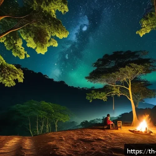 Home 30 캠핑장에서 보는 야경 - A serene nighttime forest campsite in northern Thailand near Chiang Mai, featuring large lush green ...
